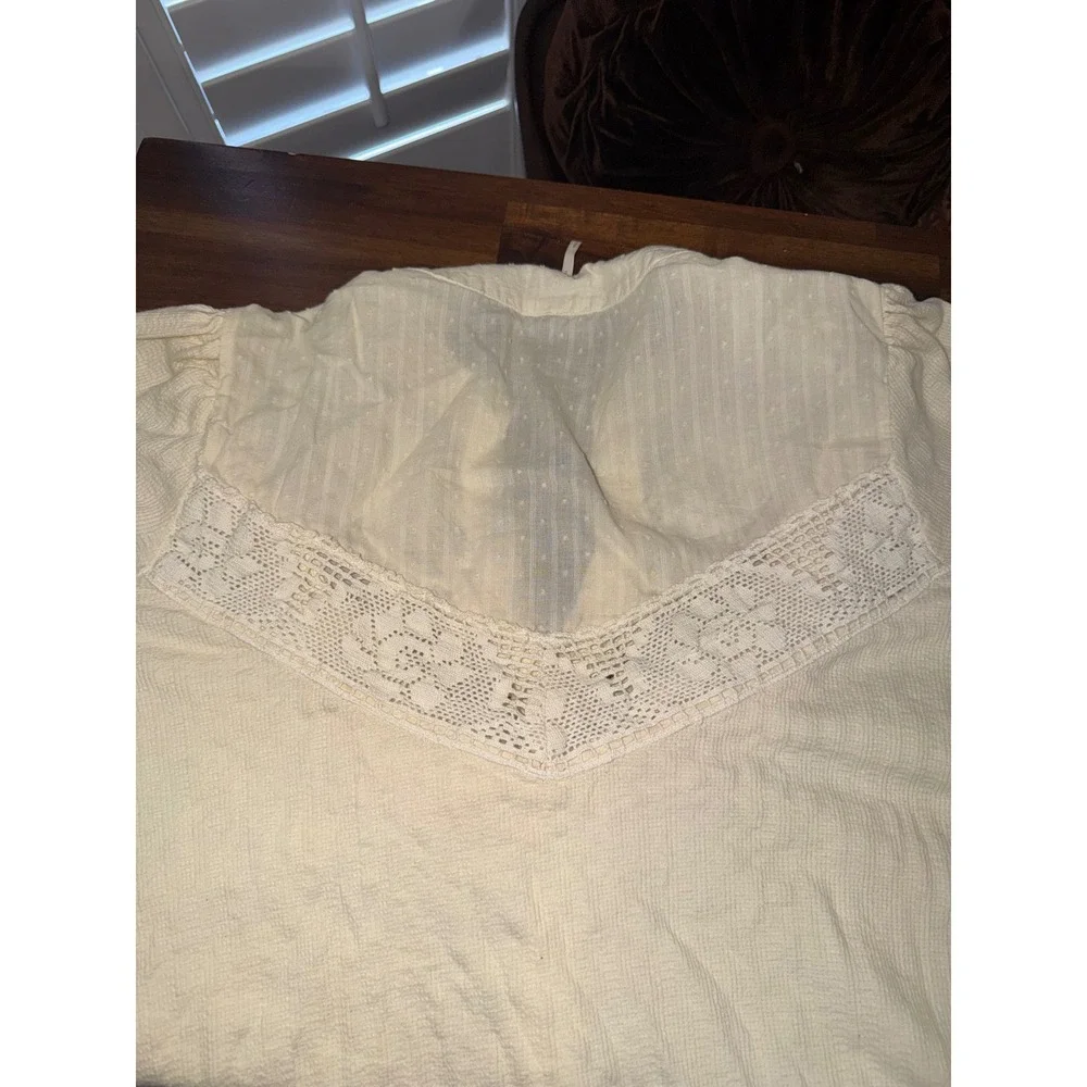 Free People Ivory Crochet Lace Ruffle‎ Button Front Boho Blouse Top Small